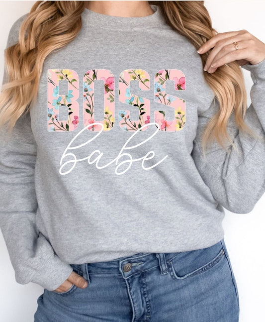 Boss Babe Sweater- Heather grey