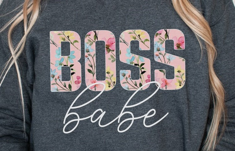 Boss Babe Sweater- Heather grey